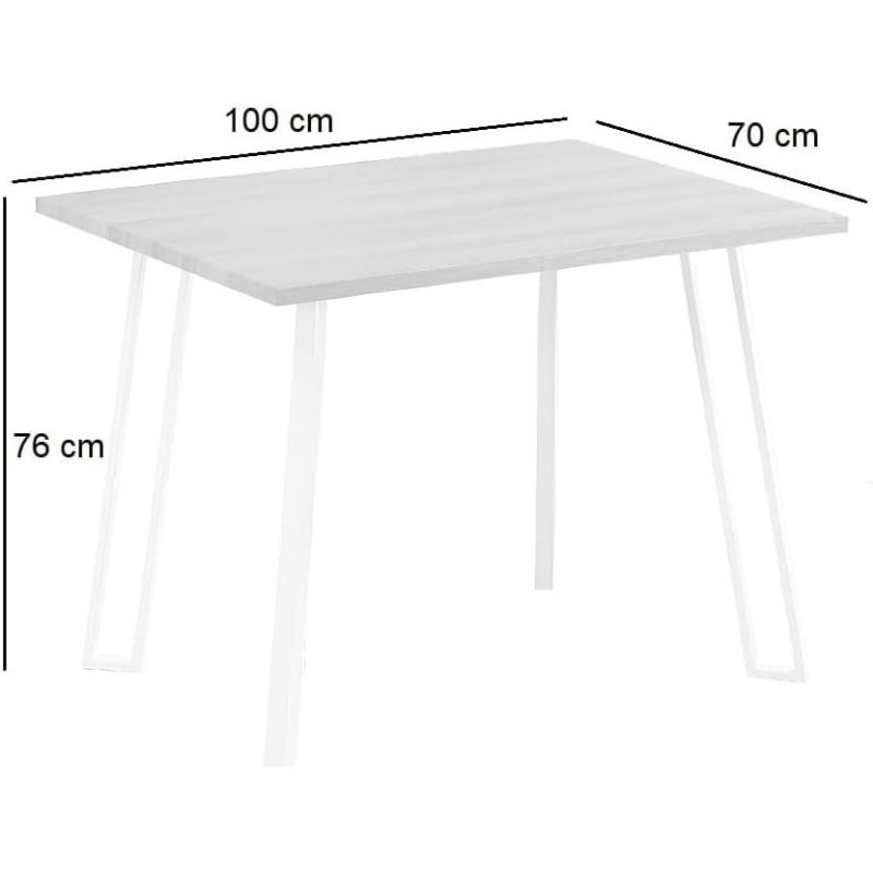 Conjunto Mesa y Sillas Comedor/Cocina: Mesa madera y Patas Metálicas Blancas (76x100x70 Cm) + 5 Sillas (80x40x55 Cm )