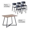 Conjunto Mesa y Sillas Comedor/Cocina: Mesa madera y Patas Metálicas En Negro (76x100x70 Cm) + 5 Sillas (80x40x55 Cm)