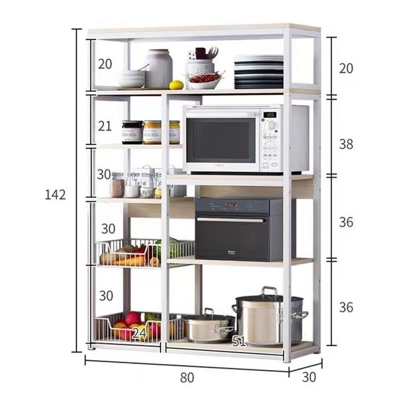 Estanteria de suelo Leena metalica en color blanco-natural 80x30x142cm