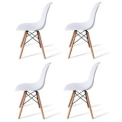 Pack 4 Sillas de Comedor, Sillas Cocinas, Acabado en Blanco y Madera, Medidas: 45 cm (Ancho) x 53 cm (Largo) x 83 cm (Alto)