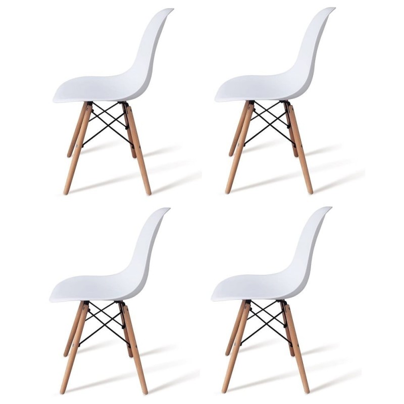 Pack 4 Sillas de Comedor, Sillas Cocinas, Acabado en Blanco y Madera, Medidas: 45 cm (Ancho) x 53 cm (Largo) x 83 cm (Alto)