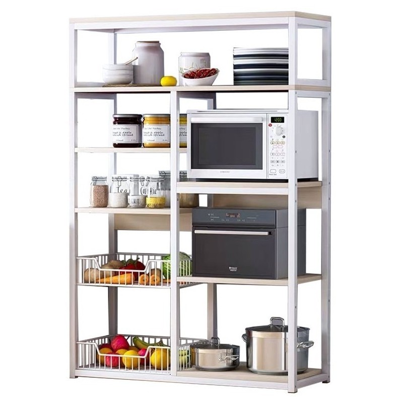 Estanteria de suelo Leena metalica en color blanco-natural 80x30x142cm