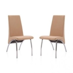 Pack 2 Sillas de Comedor, Sillas para Salón, Acabado en Tejido Beige, Medidas: 44 cm (Ancho) x 61 cm (Largo) x 95 cm (Alto)