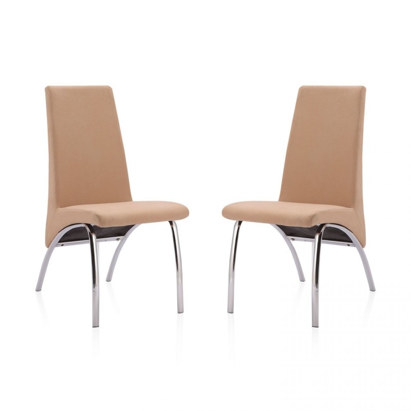 Pack 2 Sillas de Comedor, Sillas para Salón, Acabado en Tejido Beige, Medidas: 44 cm (Ancho) x 61 cm (Largo) x 95 cm (Alto)