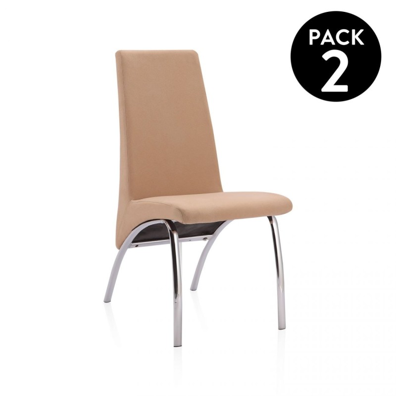 Pack 2 Sillas de Comedor, Sillas para Salón, Acabado en Tejido Beige, Medidas: 44 cm (Ancho) x 61 cm (Largo) x 95 cm (Alto)