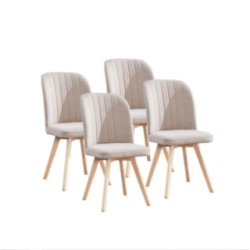 Pack 4 Sillas de Comedor Tapizada, Sillas de Salón Beig y Patas Color Haya, Medidas: Ancho: 46 cm x Fondo: 55 cm x Alto: 92 cm