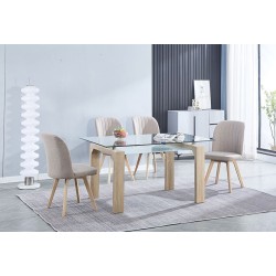 Pack 4 Sillas de Comedor Tapizada, Sillas de Salón Beig y Patas Color Haya, Medidas: Ancho: 46 cm x Fondo: 55 cm x Alto: 92 cm