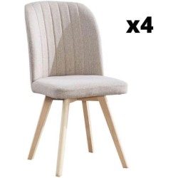 Pack 4 Sillas de Comedor Tapizada, Sillas de Salón Beig y Patas Color Haya, Medidas: Ancho: 46 cm x Fondo: 55 cm x Alto: 92 cm