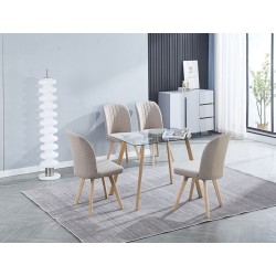 Pack 4 Sillas de Comedor Tapizada, Sillas de Salón Beig y Patas Color Haya, Medidas: Ancho: 46 cm x Fondo: 55 cm x Alto: 92 cm