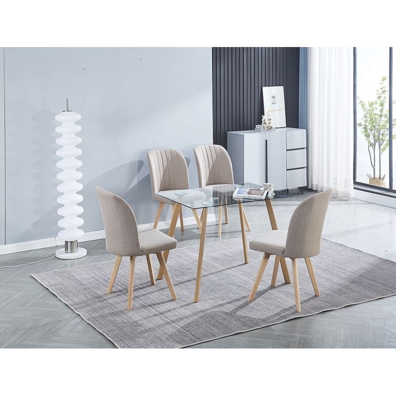Pack 4 Sillas de Comedor Tapizada, Sillas de Salón Beig y Patas Color Haya, Medidas: Ancho: 46 cm x Fondo: 55 cm x Alto: 92 cm