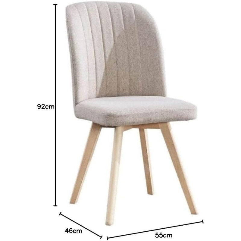 Pack 4 Sillas de Comedor Tapizada, Sillas de Salón Beig y Patas Color Haya, Medidas: Ancho: 46 cm x Fondo: 55 cm x Alto: 92 cm