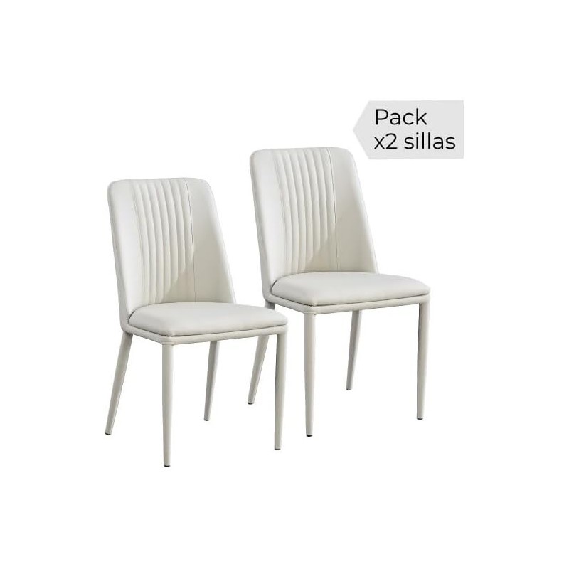 Pack 2 sillas tapizadas en Piel sintética Color Tortora, Patas Metal, Medidas: Alto: 87cm Ancho: 50cm Profundidad: 53cm