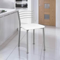 Pack de 4 Sillas de Cocina – Metálicas en Acabado Gris y Blanco, Medidas: 40 cm x 41 cm x 63 cm