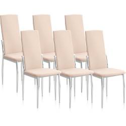 Pack de 6 Sillas Tapizadas para Salón y Comedor – Acabado Beige en Aluminio, Medidas: 43 cm x 48 cm x 99,5 cm