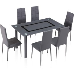 Pack de 6 Sillas Tapizadas para Salón y Comedor – Acabado Gris en Aluminio, Medidas: 38,5 cm x 40 cm x 97 cm