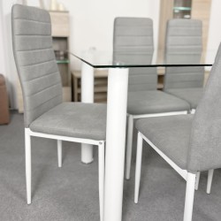 Pack de 6 Sillas Tapizadas para Comedor/Salón – Marengo y Patas Blancas en Aluminio, Dimensiones: 40 cm x 42 cm x 96 Cm