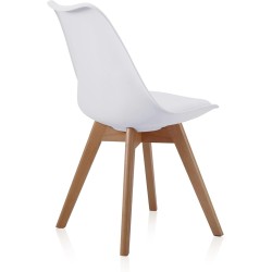 Pack de 4 Sillas para Comedor, Cocina o Salón – Simil Piel Blanca y Madera, Medidas: 48 cm x 45 cm x 84 cm.