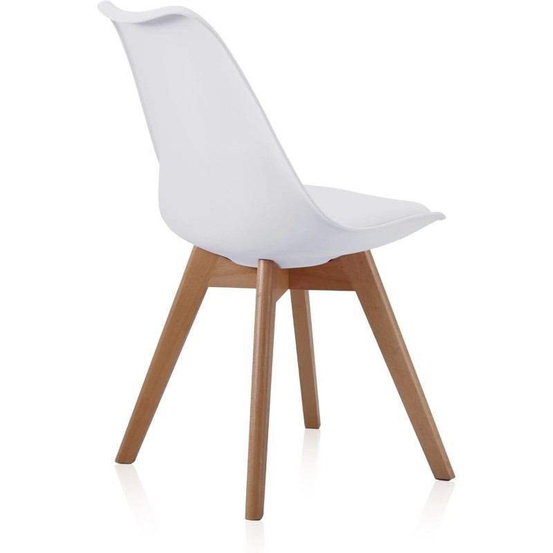 Pack de 4 Sillas para Comedor, Cocina o Salón – Simil Piel Blanca y Madera, Medidas: 48 cm x 45 cm x 84 cm.