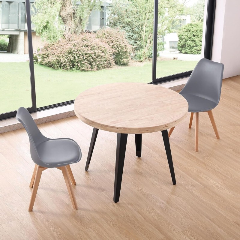 Pack de 4 Sillas para Comedor, Cocina o Salón – Simil Piel Gris y Madera, Medidas: 48 cm x 45 cm x 84 cm.