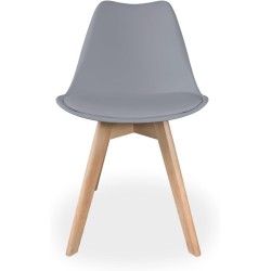 Pack de 4 Sillas para Comedor, Cocina o Salón – Simil Piel Gris y Madera, Medidas: 48 cm x 45 cm x 84 cm.