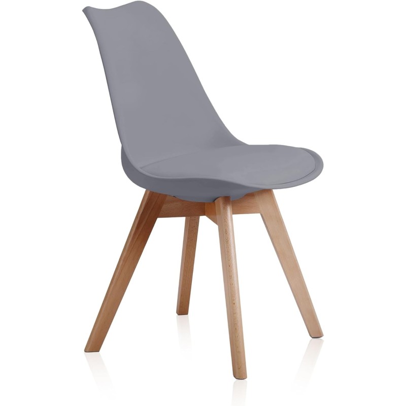Pack de 4 Sillas para Comedor, Cocina o Salón – Simil Piel Gris y Madera, Medidas: 48 cm x 45 cm x 84 cm.
