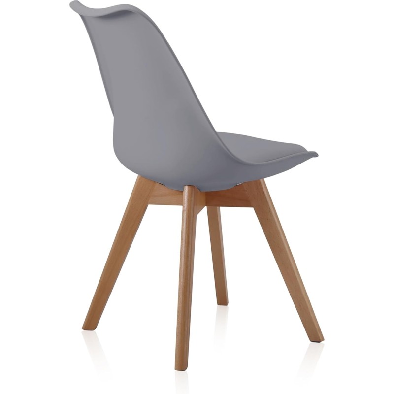 Pack de 4 Sillas para Comedor, Cocina o Salón – Simil Piel Gris y Madera, Medidas: 48 cm x 45 cm x 84 cm.