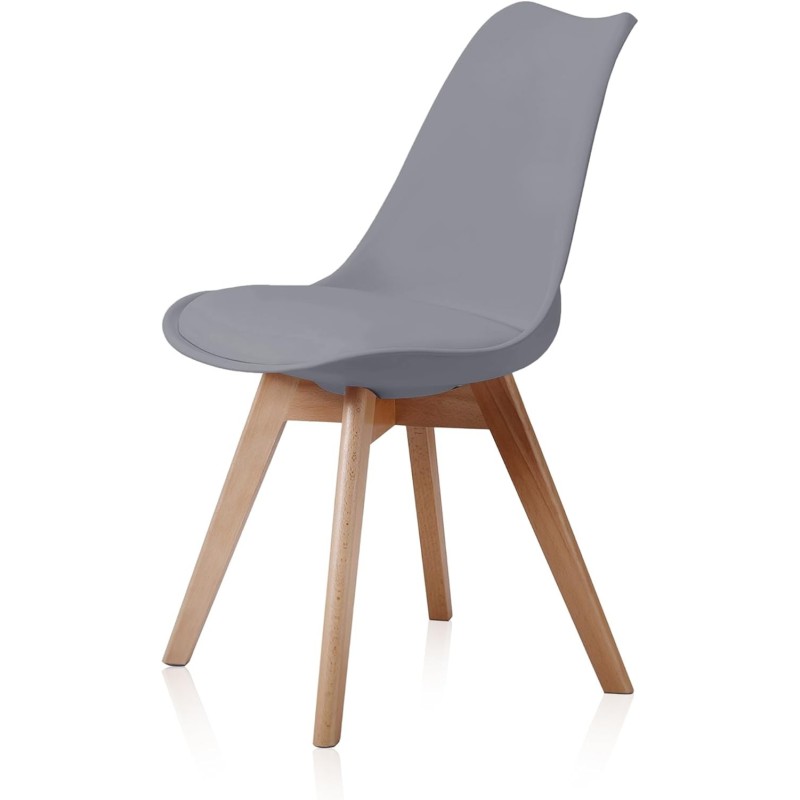 Pack de 4 Sillas para Comedor, Cocina o Salón – Simil Piel Gris y Madera, Medidas: 48 cm x 45 cm x 84 cm.