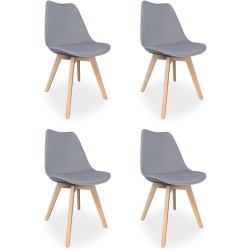 Pack de 4 Sillas para Comedor, Cocina o Salón – Simil Piel Gris y Madera, Medidas: 48 cm x 45 cm x 84 cm.