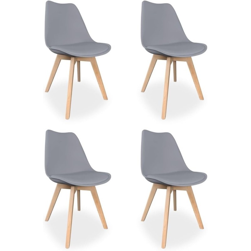 Pack de 4 Sillas para Comedor, Cocina o Salón – Simil Piel Gris y Madera, Medidas: 48 cm x 45 cm x 84 cm.