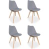 Pack de 4 Sillas para Comedor, Cocina o Salón – Simil Piel Gris y Madera, Medidas: 48 cm x 45 cm x 84 cm.