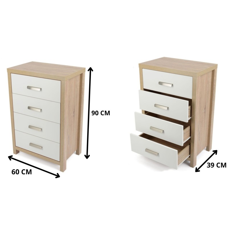 Sinfonier Dormitorio 4 Cajones Cambria Blanco 90cm - ¡Orden Perfecto!