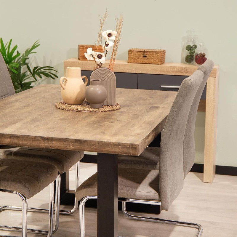 Pack de 4 Sillas Tapizadas para Salón – Acabado Marengo con Patas Cromadas de Aluminio, Medidas: 42,5 cm x 52 cm x 99 cm