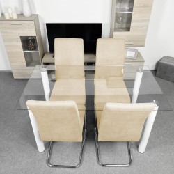 Pack de 4 Sillas Tapizadas para Salón– Acabado Color Beig con Patas Cromadas de Aluminio, Medidas: 42,5 cm x 52 cm x 99 cm