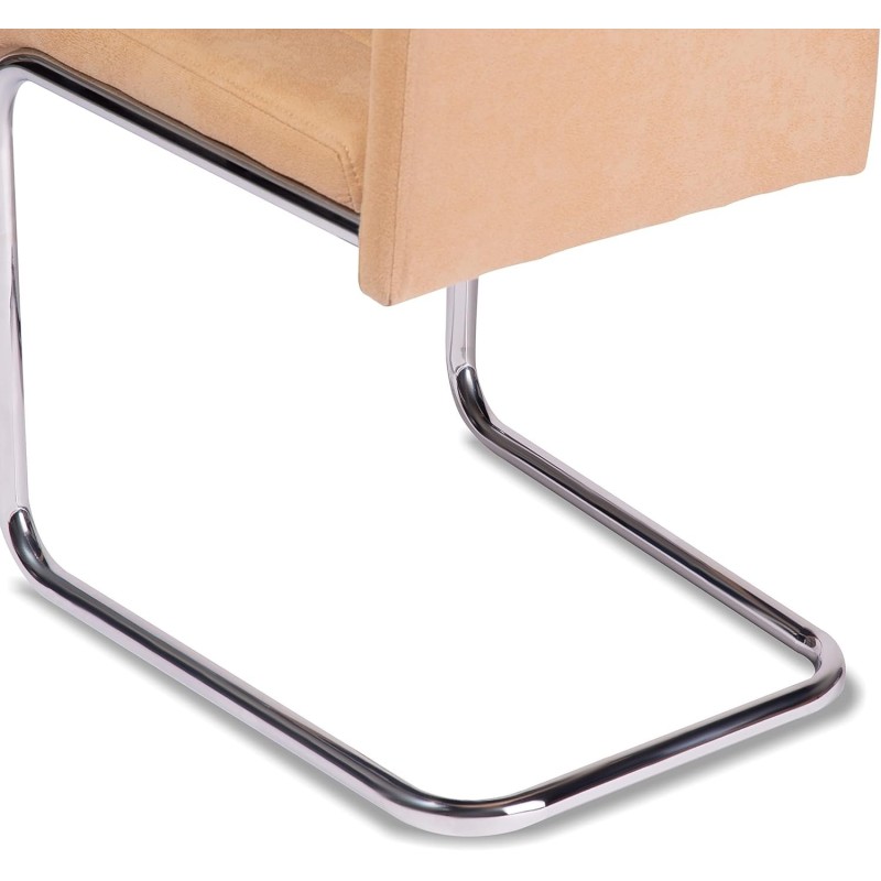 Pack de 4 Sillas Tapizadas para Salón– Acabado Color Beig con Patas Cromadas de Aluminio, Medidas: 42,5 cm x 52 cm x 99 cm