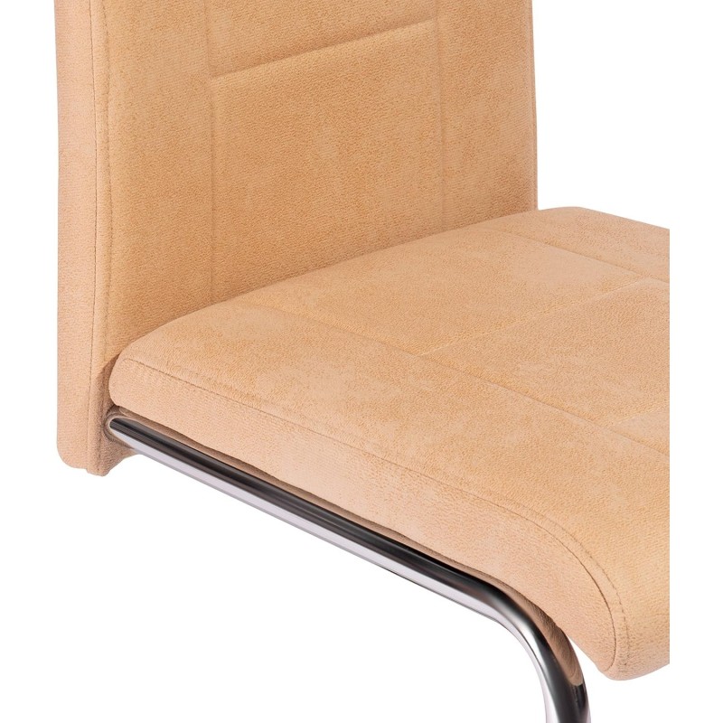 Pack de 4 Sillas Tapizadas para Salón– Acabado Color Beig con Patas Cromadas de Aluminio, Medidas: 42,5 cm x 52 cm x 99 cm