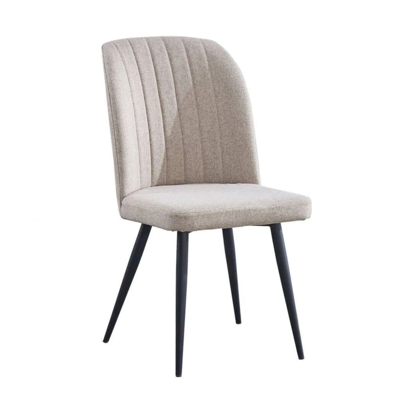 Pack de 4 Sillas Modernas para Comedor– Tapizado en Color Beig con Patas Metálicas Negras, Medidas: 46 cm x 55 cm x 92 cm