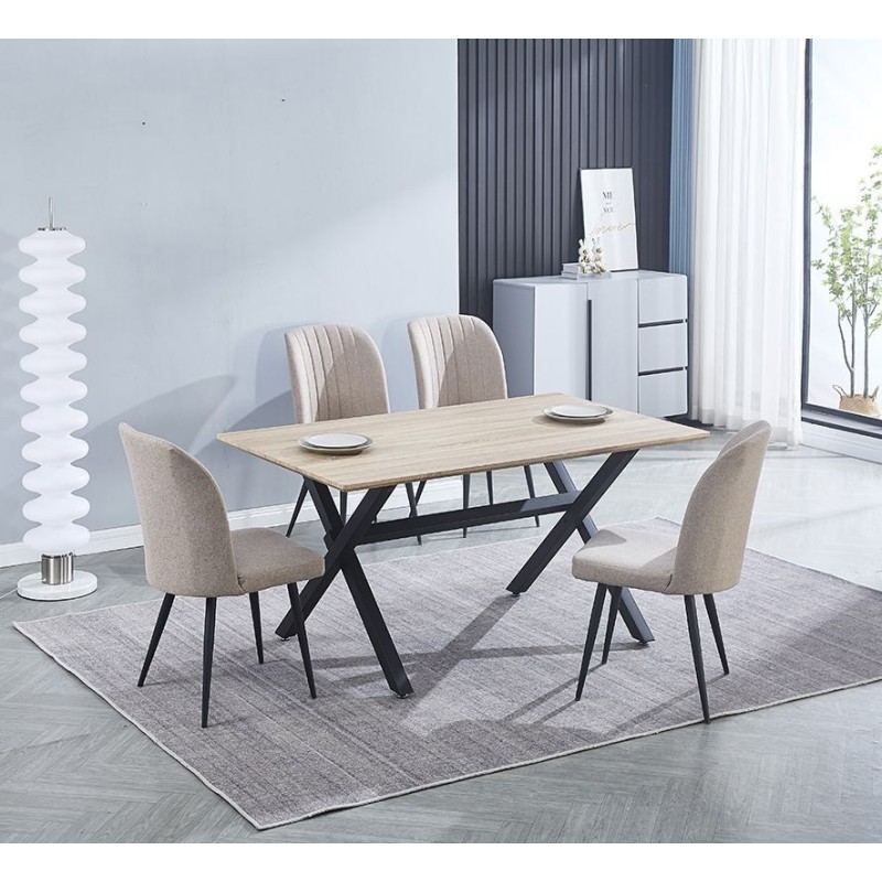 Pack de 4 Sillas Modernas para Comedor– Tapizado en Color Beig con Patas Metálicas Negras, Medidas: 46 cm x 55 cm x 92 cm