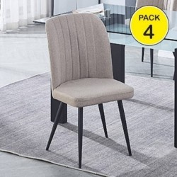 Pack de 4 Sillas Modernas para Comedor– Tapizado en Color Beig con Patas Metálicas Negras, Medidas: 46 cm x 55 cm x 92 cm