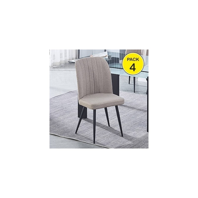 Pack de 4 Sillas Modernas para Comedor– Tapizado en Color Beig con Patas Metálicas Negras, Medidas: 46 cm x 55 cm x 92 cm