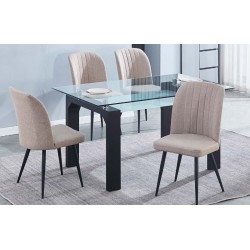 Pack de 4 Sillas Modernas para Comedor– Tapizado en Color Beig con Patas Metálicas Negras, Medidas: 46 cm x 55 cm x 92 cm