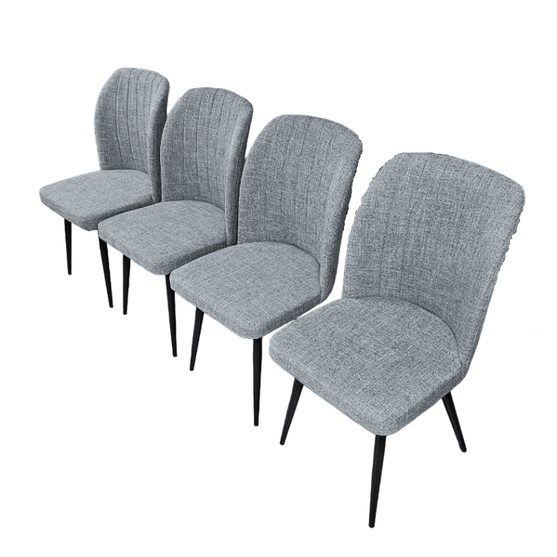 Pack de 4 Sillas Modernas para Comedor– Tapizado en Color Gris con Patas Metálicas Negras, Medidas: 46 cm x 55 cm x 92 cm