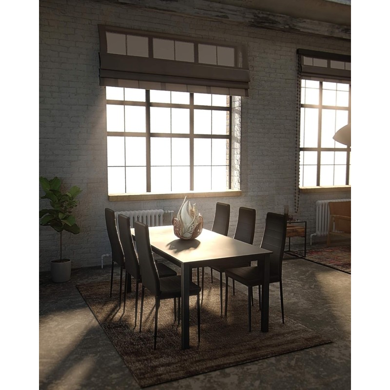 Pack de 6 Sillas Tapizadas para Salón, Color Negro y Patas Negras. Medidas: 39,5 cm (Anc) x 37,5 cm (Fon) x 96 cm