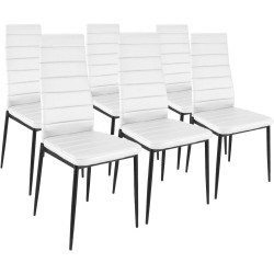 Pack de 6 Sillas Tapizadas para Salón, Color Blanco y Patas Negras. Medidas: 39,5 cm (Ancho) x 37,5 cm (Fondo) x 96 c