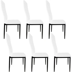 Pack de 6 Sillas Tapizadas para Salón, Color Blanco y Patas Negras. Medidas: 39,5 cm (Ancho) x 37,5 cm (Fondo) x 96 c
