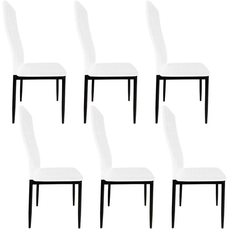 Pack de 6 Sillas Tapizadas para Salón, Color Blanco y Patas Negras. Medidas: 39,5 cm (Ancho) x 37,5 cm (Fondo) x 96 c