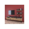 Mueble TV Completo en Melamina Color Roble y Negro, 180x35x48.5 cm, con 2 Estantes