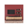 Mueble TV Completo en Melamina Color Roble y Negro, 180x35x48.5 cm, con 2 Estantes