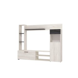 Mueble de Salón Modular Elegante | Ancho 192 cm, Alto 155.5 cm, Fondo 35 cm | Color Roble Blanco y Roble Ceniza