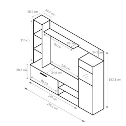 Mueble de Salón Modular Elegante | Ancho 192 cm, Alto 155.5 cm, Fondo 35 cm | Color Roble Blanco y Roble Ceniza