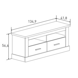 Mueble TV,Mesa de televisión 2 Puertas y 2 Estantes, Acabado en Cambria y Blanco, Patas de Madera, 135 cm Lar x 56,6 cm Al